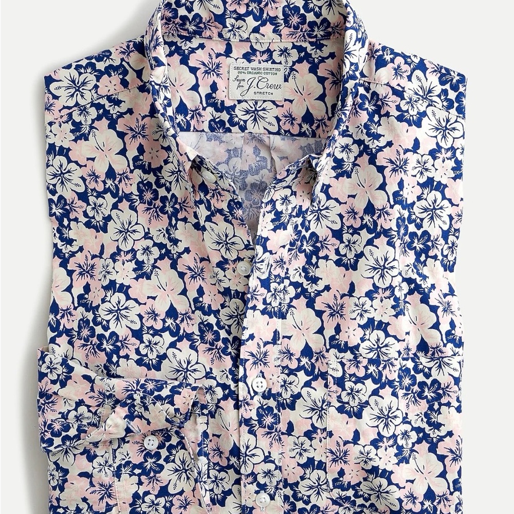 J. Crew Men’s Stretch Secret Wash cotton poplin shirt in orchid Floral Small